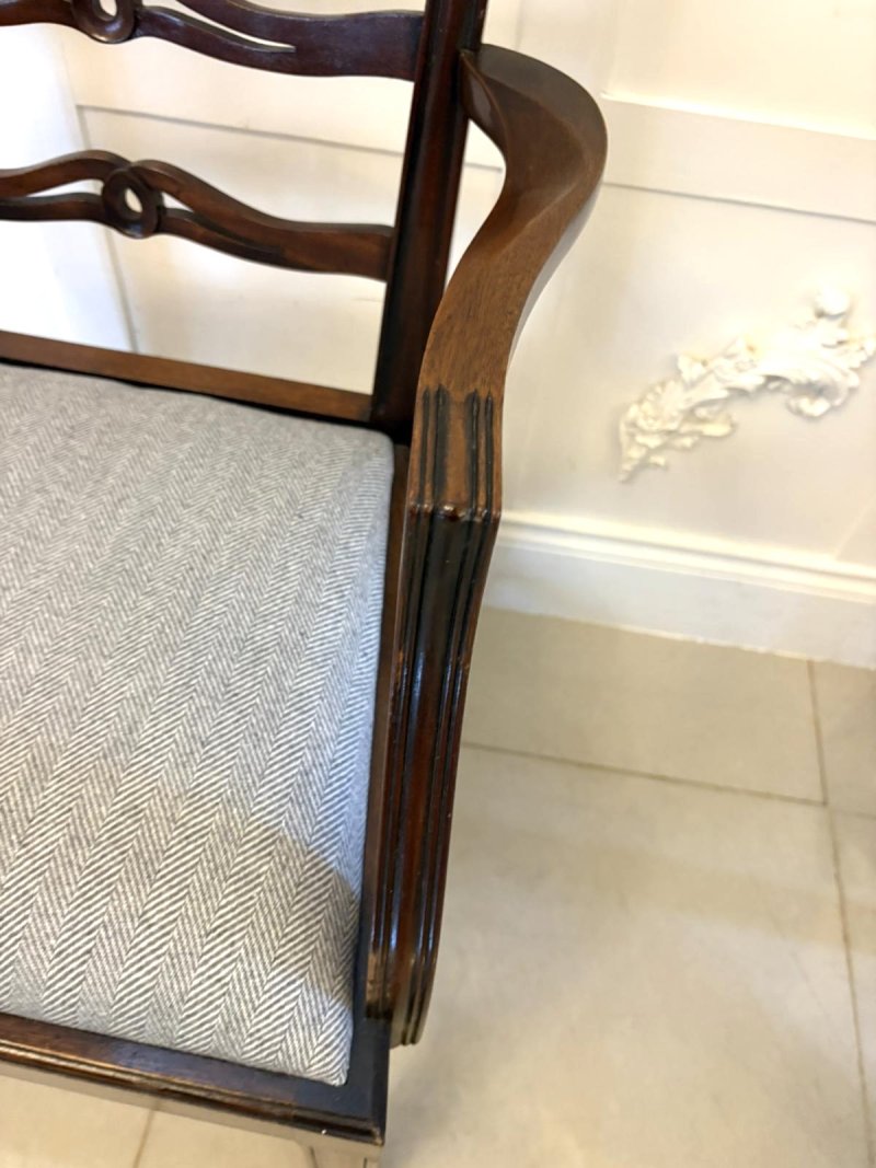 Antique Set of 12 Mahogany Chippendale Style Ladder Back Dining Chairs – 10 Singles & 2 Carvers - Image 15